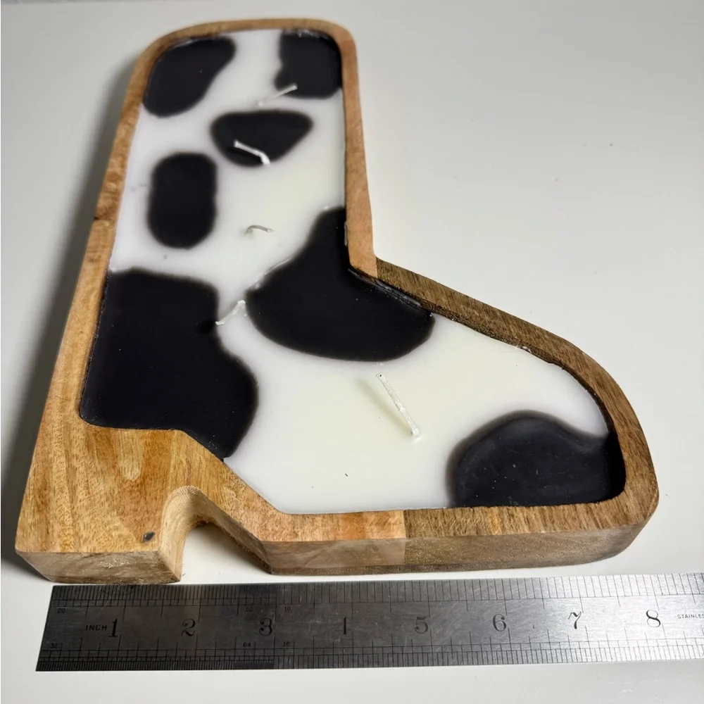 Cow Print Wooden‎ cowboy Boot Candle Holder